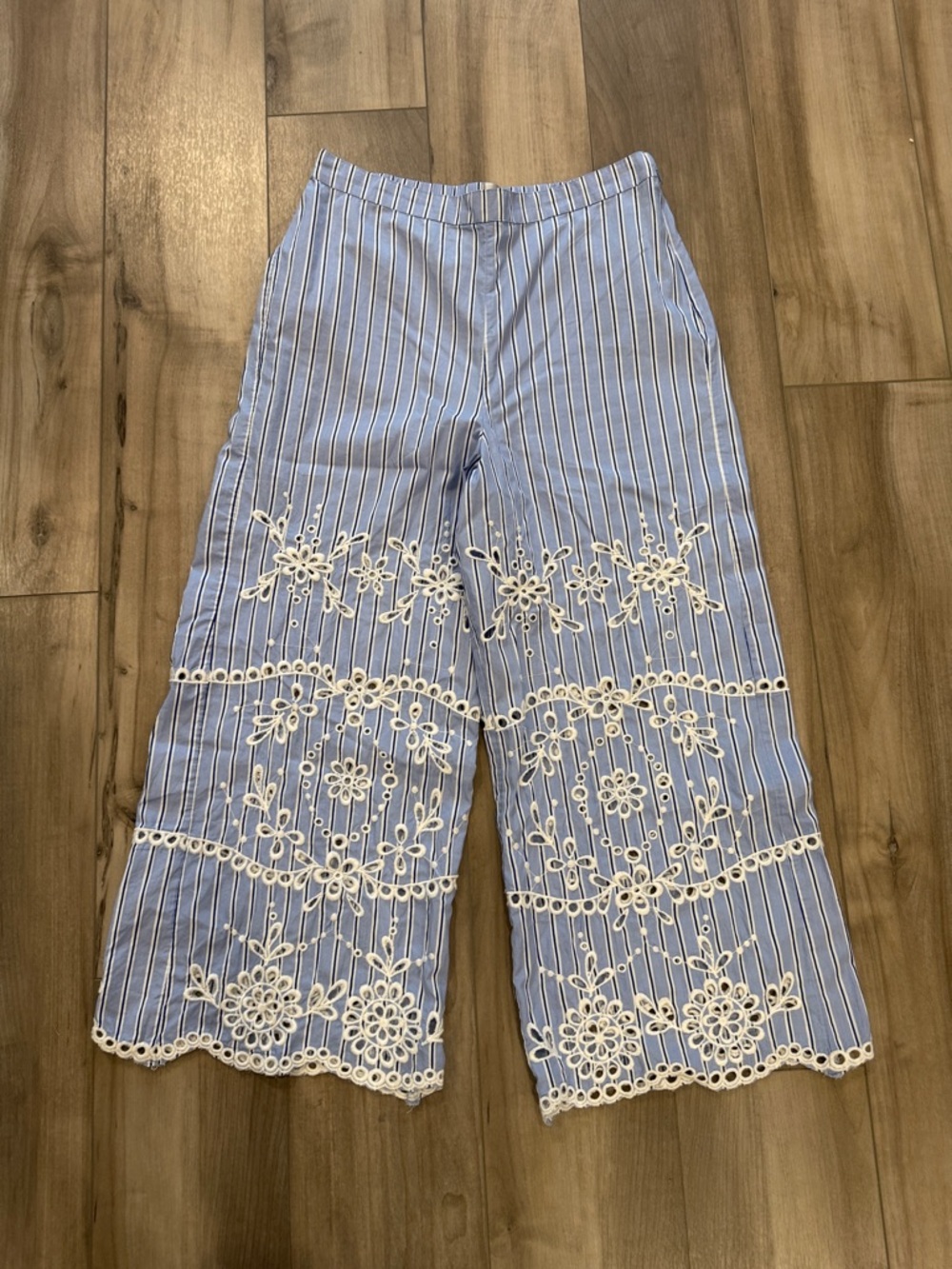 Anthropologie Maeve Cotton Striped Eyelet Wide Leg Pants. NEW without tags. - Picture 6 of 16